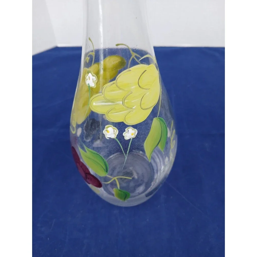Vintage Hand Painted Glass Wine Decanter Floral Abstract Barware